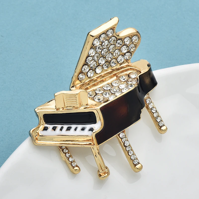 Wuli&baby Lovely Enamel Piano Brooches For Women Unisex Alloy Rhinestone Instrument Casual Party Clothes Brooch Pins Gifts - view 3