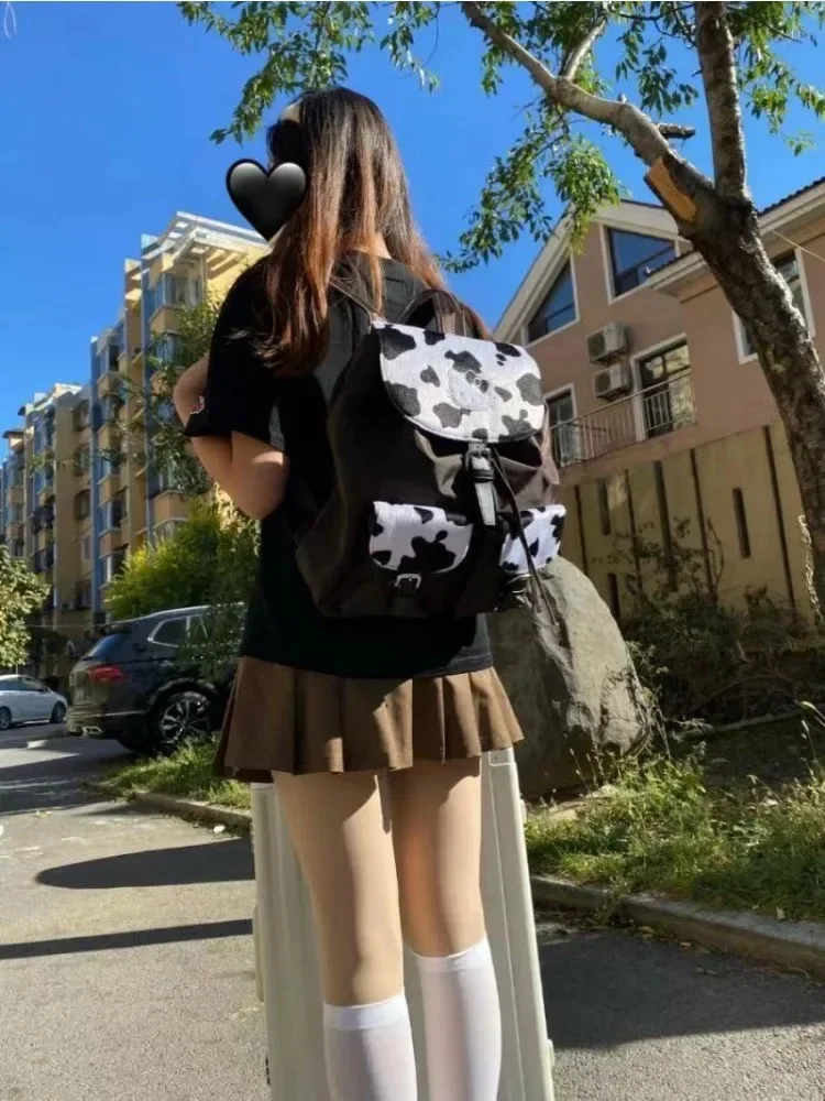 Sanrio Hello Kitty Backpack for Women Kawaii College Student Retro School Bag Large Capacity PU Leather Fashion Trend