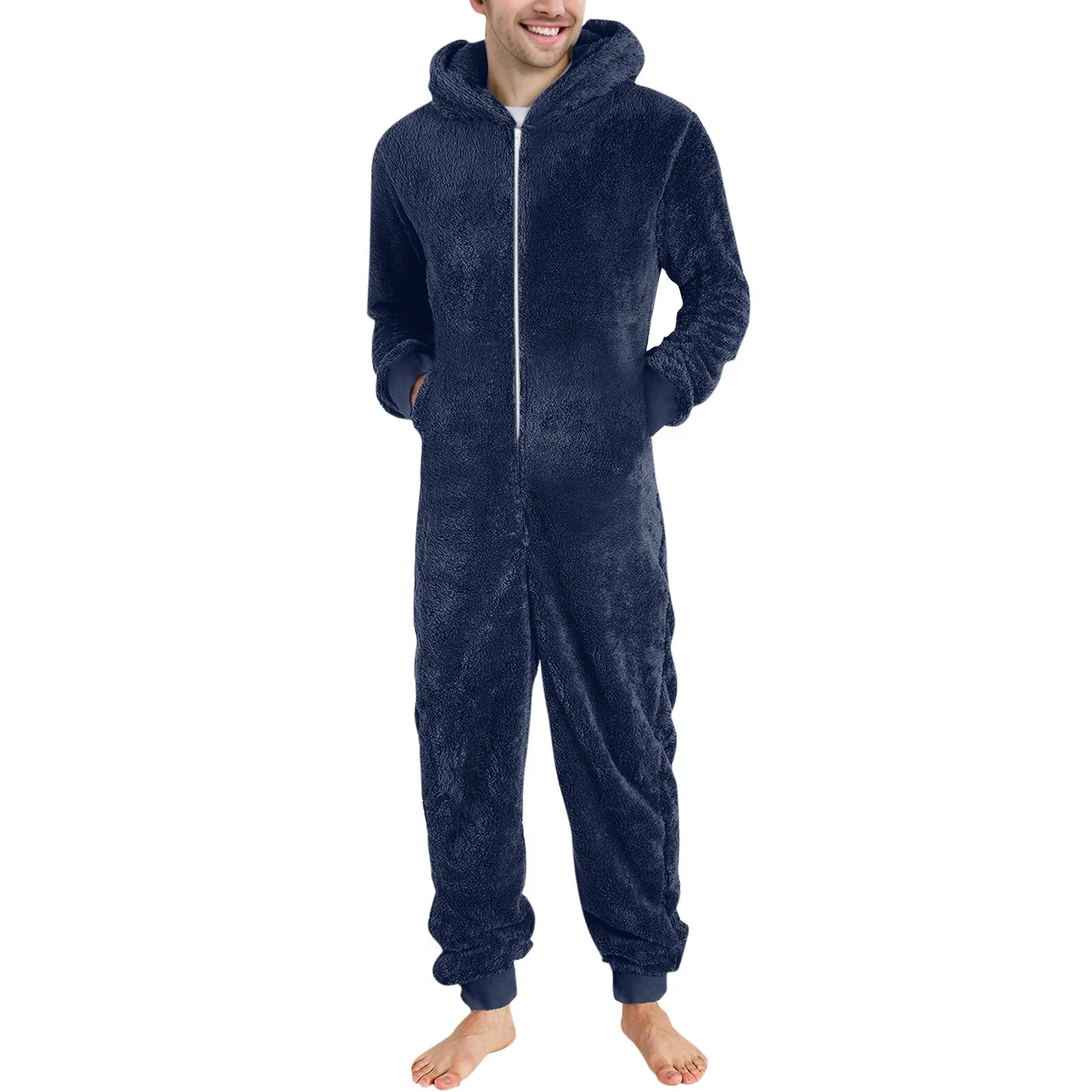 Winter Jumpsuit Warme Pyjama Mannen Nieuwe Rits Polar Pyjama Onesie Plus 5xl Pluche Effen Capuchon Jumpsuit Pyjama Pyjama Homme