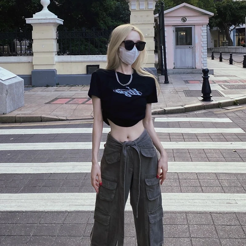 Slim Fit Short Sleeve T-Shirt Women's Summer Thin Cotton Casual Fashion Brand Short Style Hot Girl Printed Top Trendy Brand