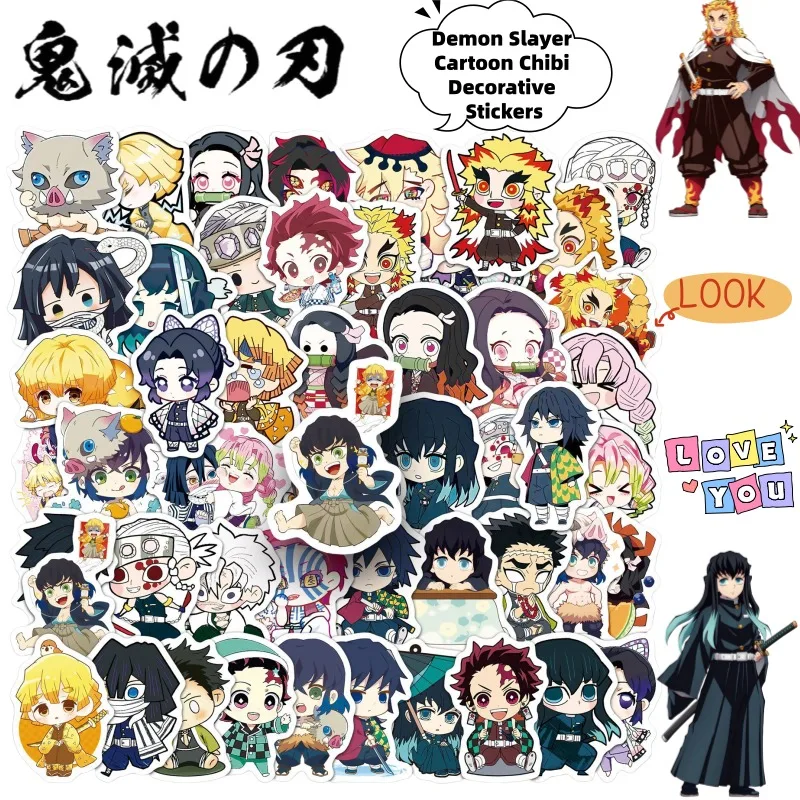 Nuevas Pegatinas Decorativas de Anime de Demon Slayer, Tokitou Muichirou y Kanroji Mitsuri, Diseño Creativo 2D Chibi, Lindas Pegatinas de Dibujos Animados