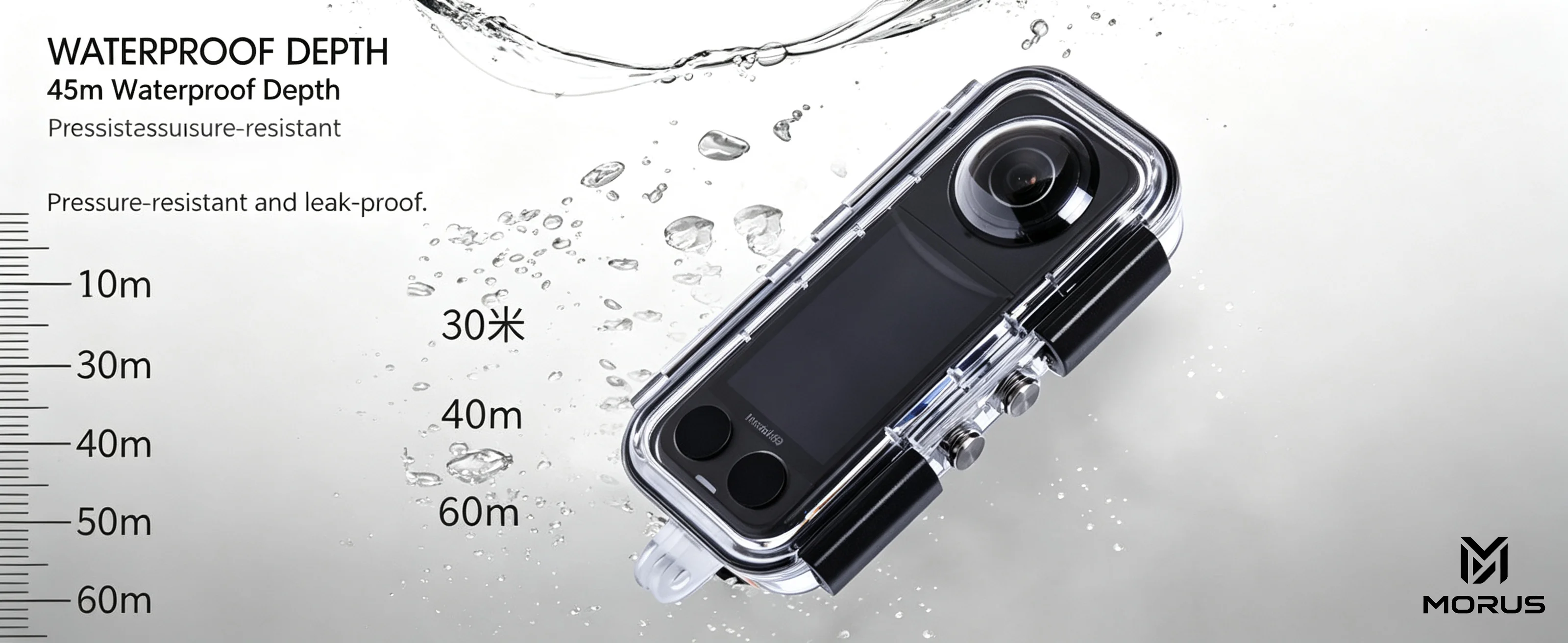 MORUS Insta360 X5 Kamera-Wasserdichtgehäuse - 60m Tauchzubehör mit 360-Grad-Vollglaslinse Shadow Stone – Detail 2