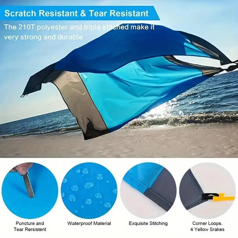Large Waterproof Beach Blanket-Sand-Proof, Suitable for All-Season Outdoor Activities Like Camping and Hiking, Blue