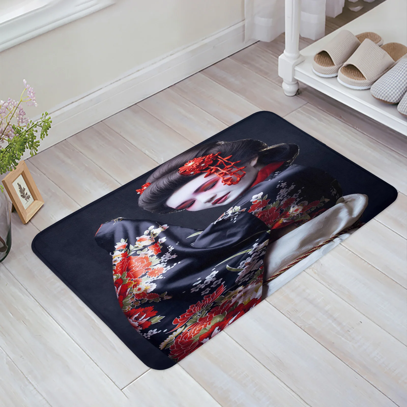 Japanese Woman Red Sakura Kimono Floor Mat Entrance Door Mat Living Room Kitchen Rug Non-Slip Carpet Bathroom Doormat Home Decor