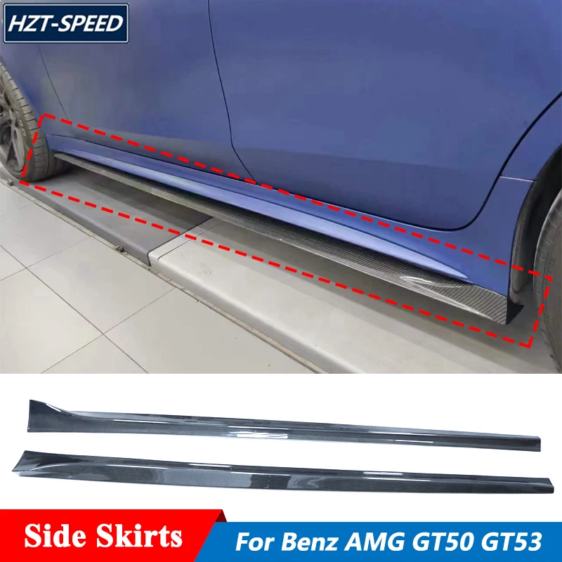 P Style High Quality Carbon Fiber Side Skirts Lip Extensions Trims For Mercedes Benz AMG GT50 GT53 Tuning 2019 Up