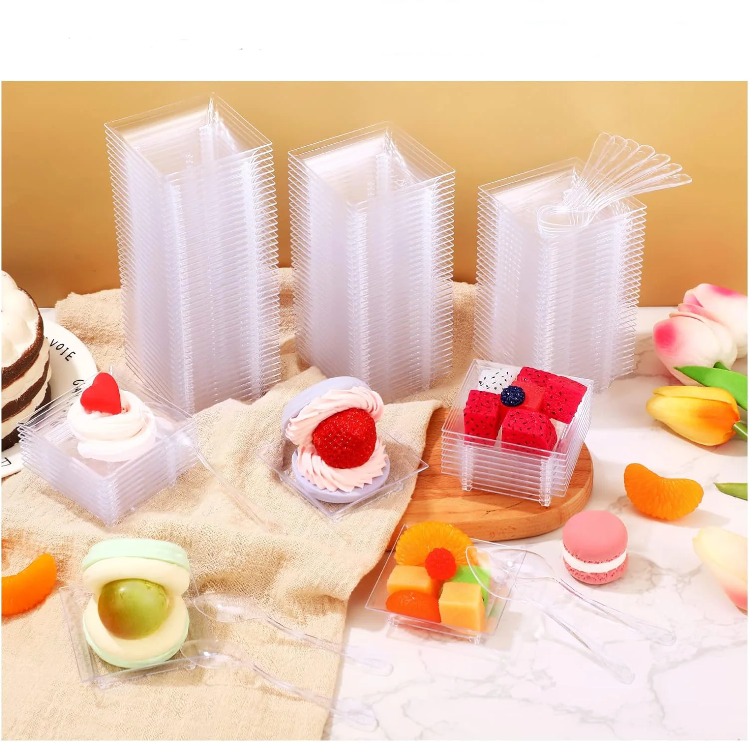 25/50 pcs Mini Square Dessert Plates for Dessert Salad Appetizer Sauces Tastings Cake Wedding Party