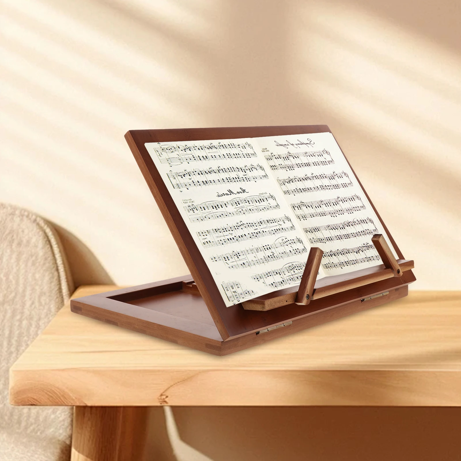 

Music Stand Freestanding Book Reader Portable Desktop Bamboo Rest Stands for Reading