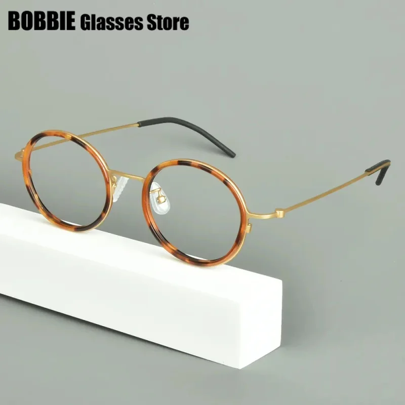 Pure Titanium Round Glasses Frame Men Women Screwless Ultralight Myopia Optical Eyeglasses Spectacles Eyewear Rubber Ring Gafas