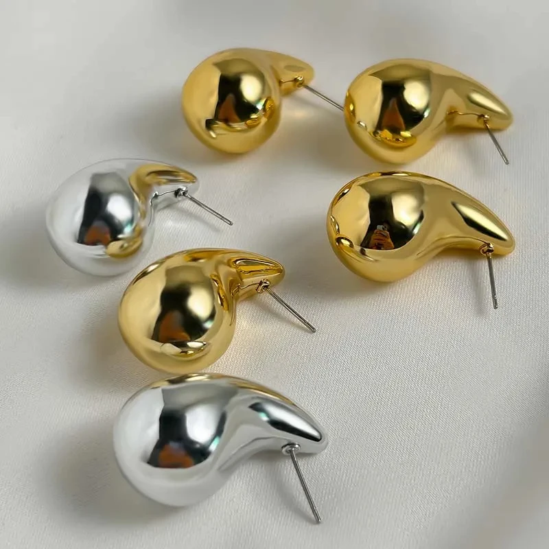 Vintage Smooth Gold Color Exaggerate Dupes Teardrop Chunky Bottega Stud Earring Stainless Steel Waterdrop Lightweight Hoops