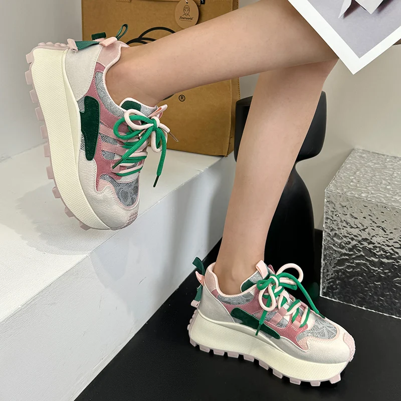 High Platform Wedge Sneakers Fashion Women Spring Summer Autumn Chunky Sneakers Casual Shoes Thick Bottom Footwear Breathable