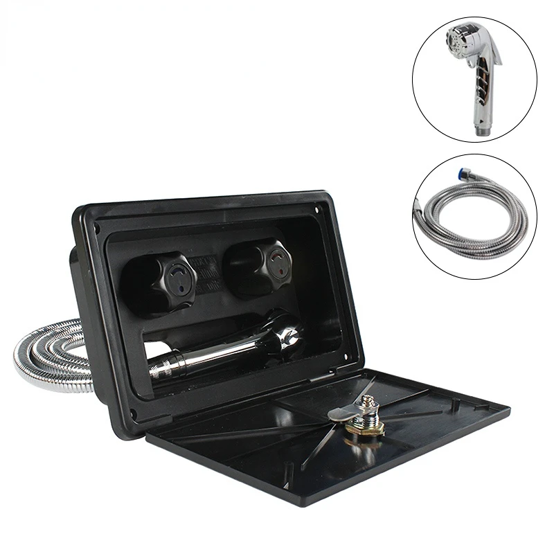 Caravan Black Exterior Shower Box Kit with Lock Leakproof 1.5M Metal Hose Water saving nozzle for camper accessories