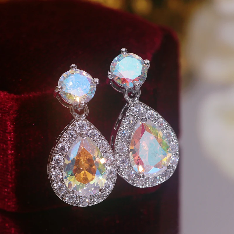 High Quality Silver Color Cubic Zirconia Stud Earrings for Women Bling Bling Crystal Earrings Wedding Party Jewelry Accessories