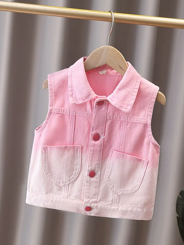 Meisjes lente herfst adient kleur denim vest kinderkraag enkele knoop pure kleur origineel ontwerp modieuze top