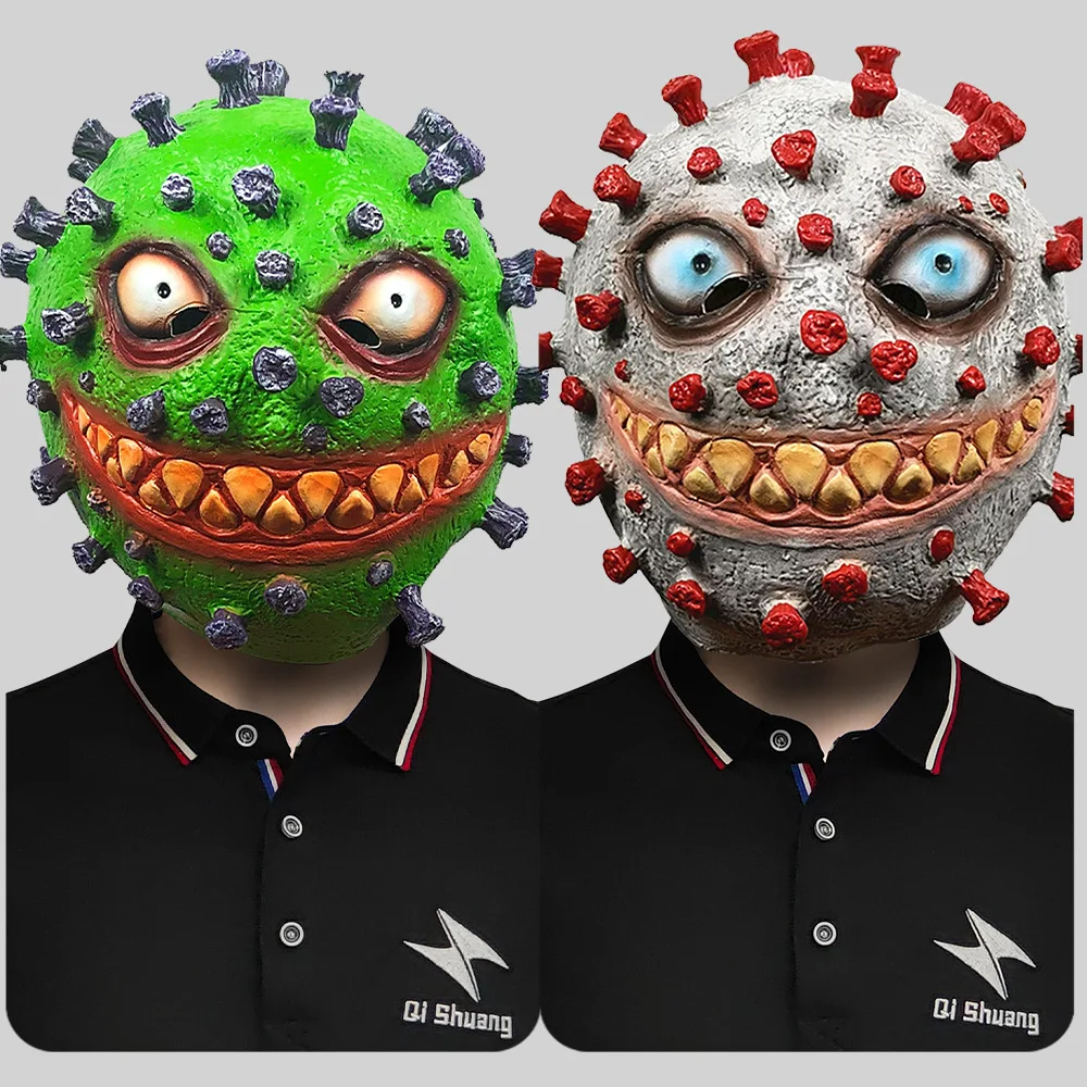 

Green Monster Headgear Halloween Cosplay Costume Accessories Bacteria Pattern Mask Horrible Stage Performance Props Headwear