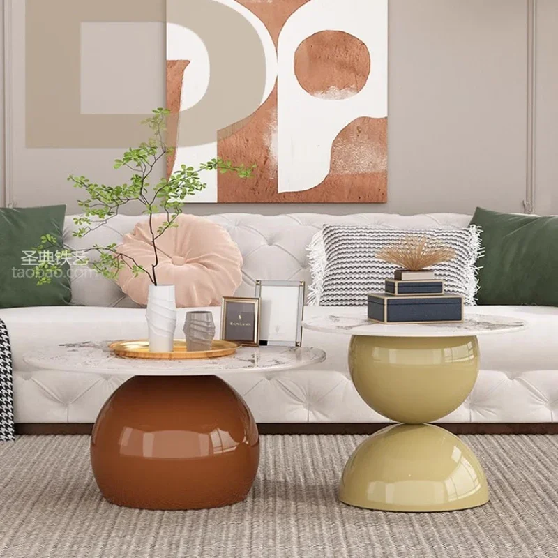 Nordic Rock Plate Tea Table Modern Simple Small House Creative Living Room Home Light Luxury Cream Style Art Circular Tea Table image 2