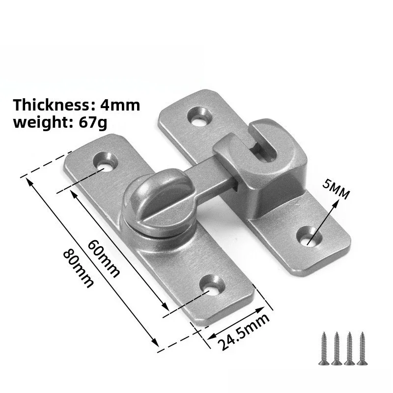 Aluminum Alloy Door Latch, Push-pull Door Lock, No-drill Simple Sliding Door Clip, 180-degree Hinge for Home Use