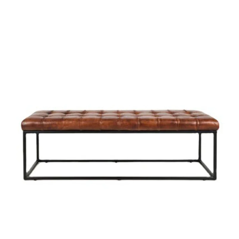 

Retro wrought iron shoe changing stool B & B leather bedside stool simple and creative reception and rest bench