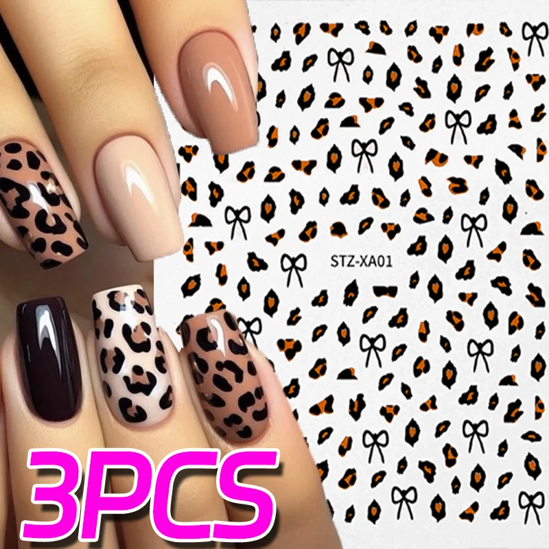 3D Leopard Print Nails Stickers Autumn Winter Nail Decals Leopard Designs Press on Nails Sliders Stickers Manicure Decorations