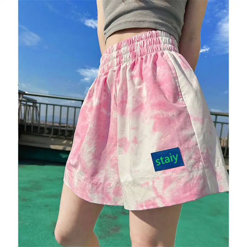 

Wide-leg Pants for Women in Summer Loose Large-size Tie-dye Casual A-line Shorts Fat MM High Waist Five-point Pink Hot Pants