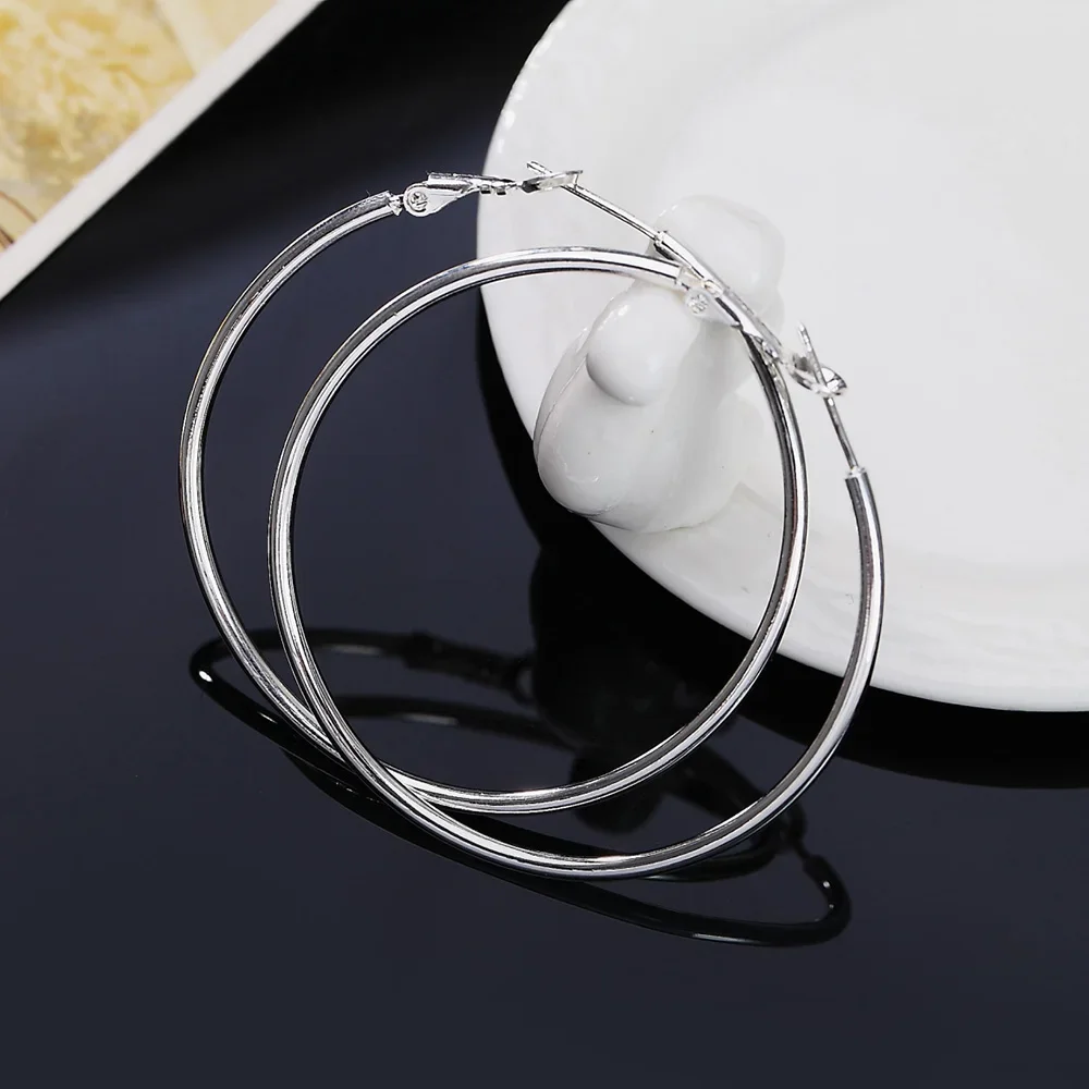 Hot Sale High Quality 925 Sterling Silver Classic 5-8CM Big Circle Earrings Women Party Jewelry Fashion Christmas Gifts image 4