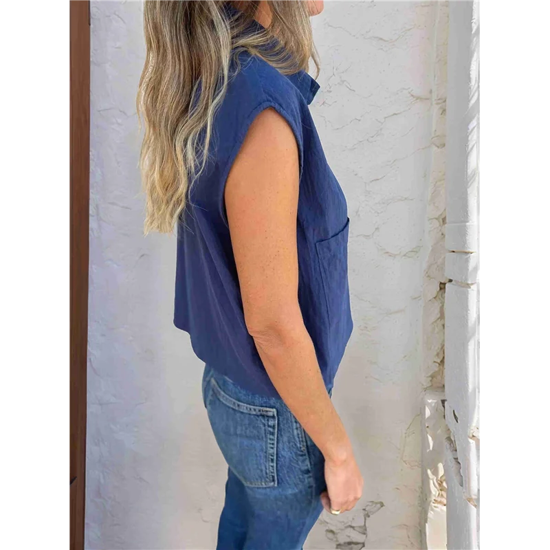 

ABP-Women Button Down Shirt Cotton Linen Short Sleeve V Neck Blouse Summer Loose Blouse Casual Tops