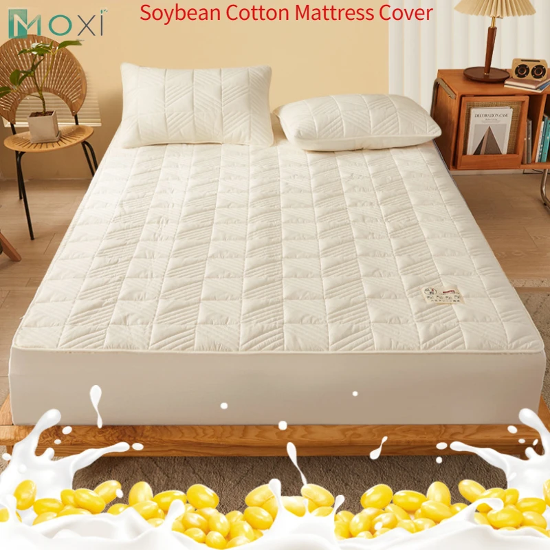 Cotton Thickened Quilted Fitted Bed Sheet Anti-Bacteria Bed cover Top Cushion Soft Mattress Protective(No Pillowcase) Home Decor