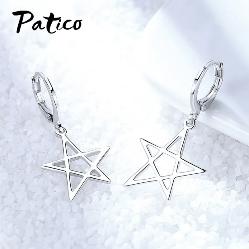 Geometric Five-pointed Star Genuine 925 Sterling Silver Drop Earrings For Women Exquisite Korean Trend Piercing Jewelry Gifts
