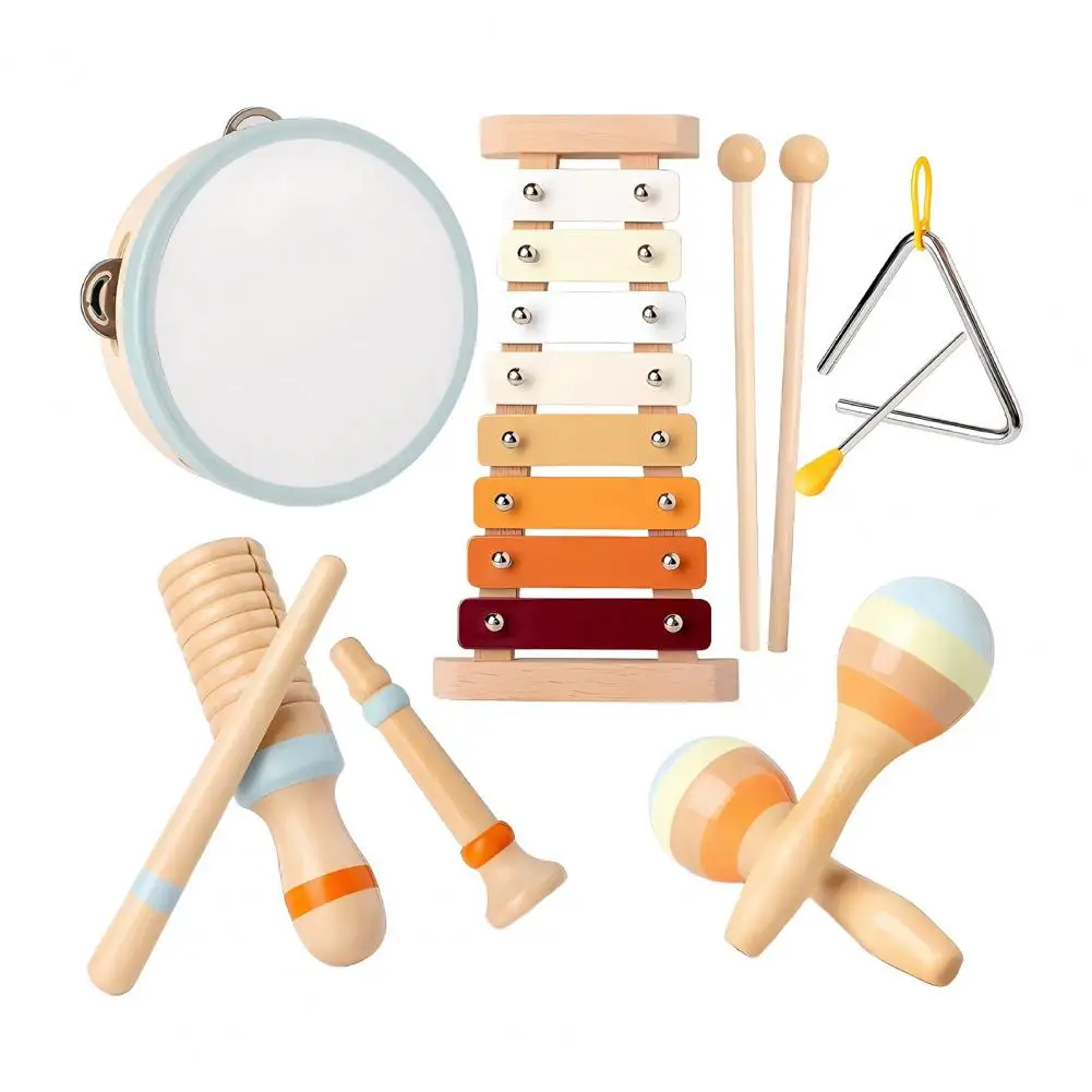 

Wooden Sounder Educational Wooden Percussion Instruments Set for Toddlers Xylophone Trumpet Maracas Triangle for Kids