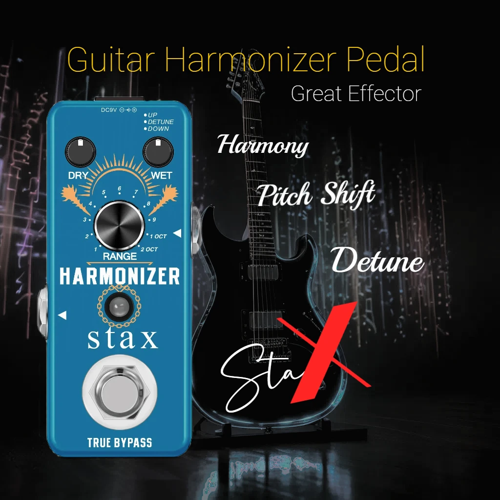 Stax Guitar Harmonizer Pedal Digital Effect Pedal Harmony Pitch Shifter Detune For Electric Guitar Bass Mini Size True Bypass…