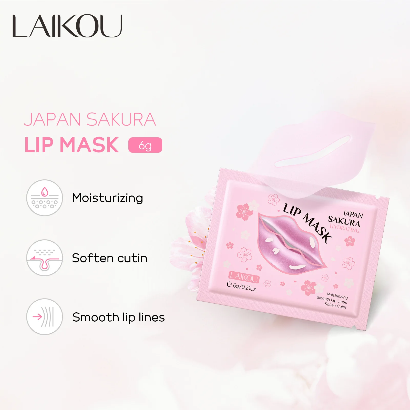 LAIKOU Elastic Tender Cherry Blossom Lip Mask Care Moisturizing Deep Nourishing Reduce Fine Lines Remove Dead Skin Desiccation