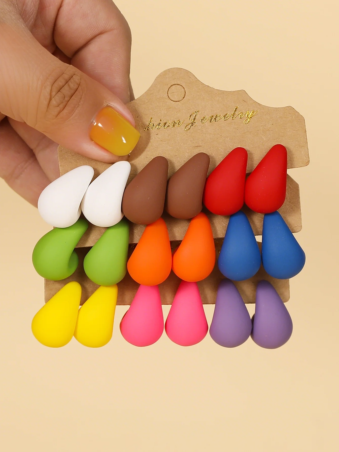 9Pairs Minimalist Water-drop Rainbow Colored Women's Stud Earrings, Eye-Catching And Exquisite, Women's daily matching artifact