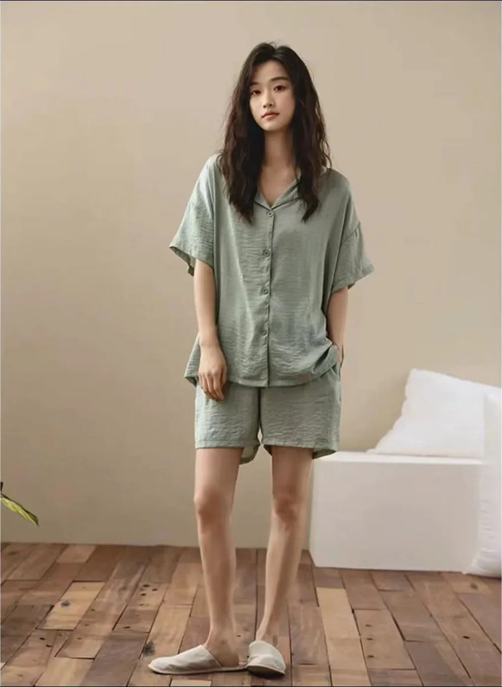 

New Silk Sleeved Be Short Set Women's Top Pants Ice Outworn Home Thin Can Fur 2023 Button Summer Lapel Female Cardigan Pajamas