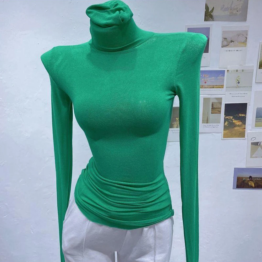 

Women's Soft Knit Pullover With No-sew Cuffs Long Sleeve T-Shirt Slim Stretch Bottoming Shirt High-neck Long Sleeve Top Clothing