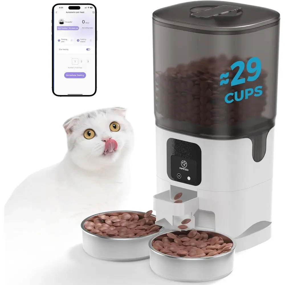 

2.4Ghz WiFi Smart Cat Food Dispenser, 7L Capacity, 10 Meals/Day, 12 Portions/Meal, Ideal for Small Dogs, White
