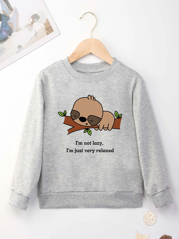 Cute Animal Sloth Print Children Clothes Very Relaxed Boy and Girl Sweatshirt Grey Casual Versatile Comfy Kids Hoodie Dropship