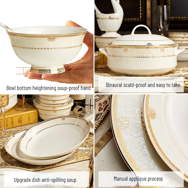 1PCS Ceramic Tableware Set Phnom Penh Household Creative Whiteware Salade Bowl Dinner Plates Assiettes De Table Luxe Dinnerware