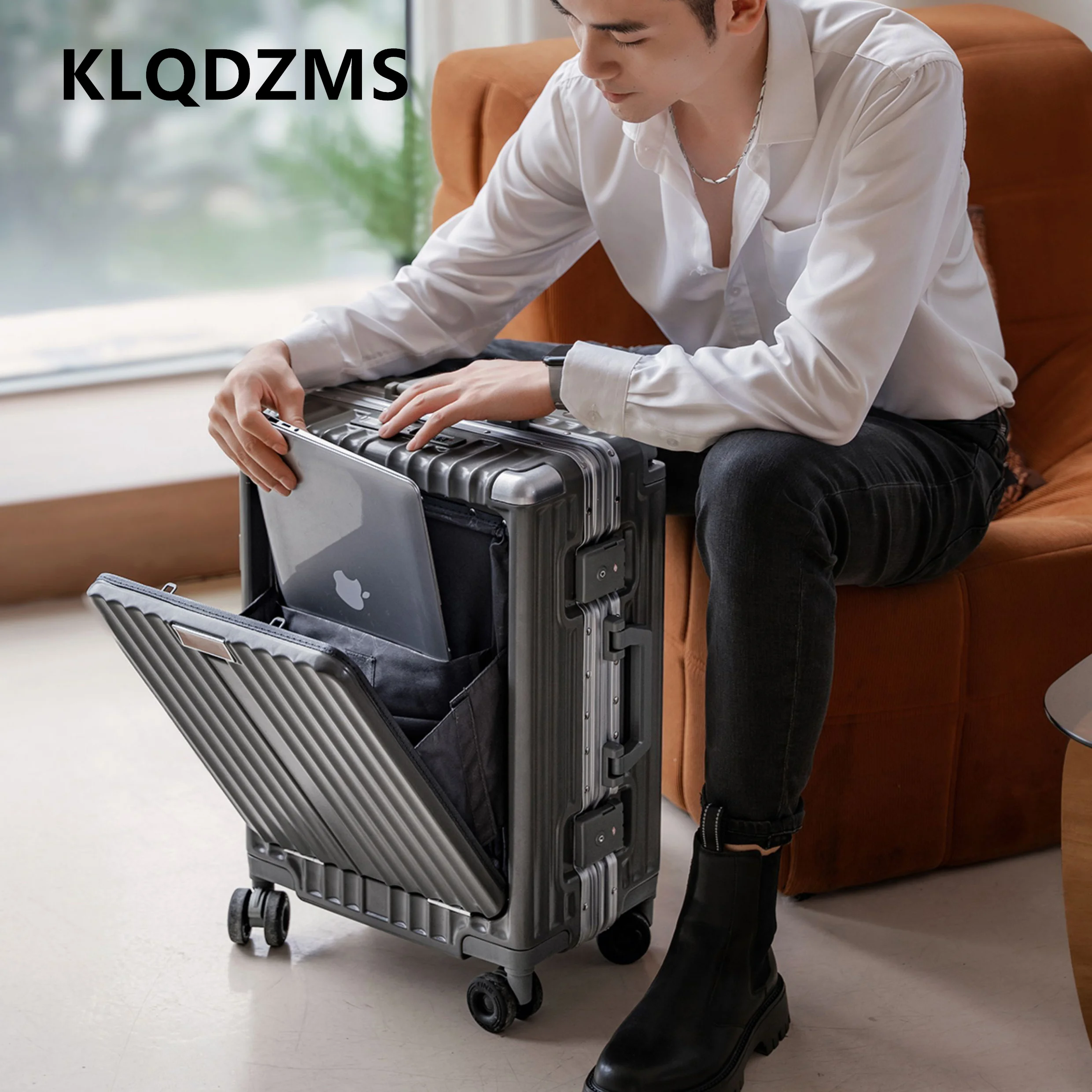 KLQDZMS Suitcase on Wheels Front Opening Laptop Boarding Case 20