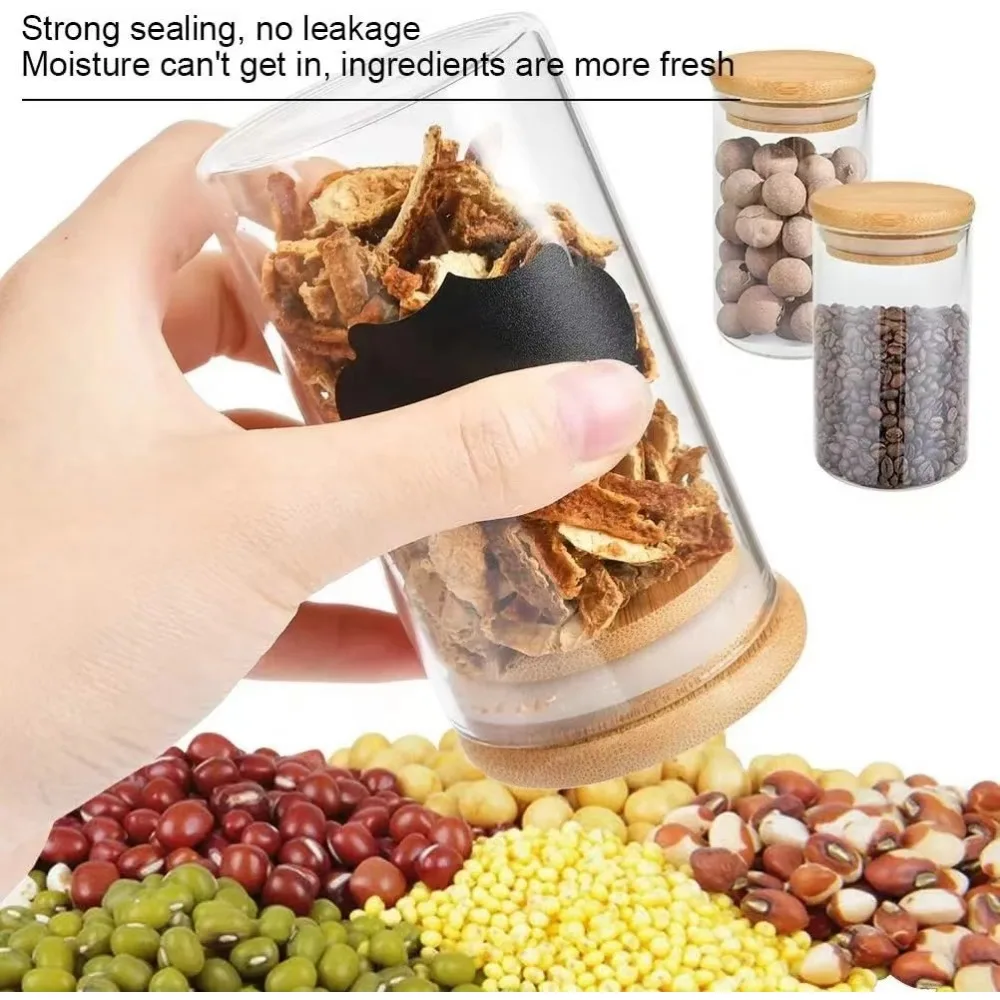 Glass Food Storage Tank with Made of bamboo Lid Kitchen Coffee Beans Candy Tea Grains Canister Home Snacks Storage