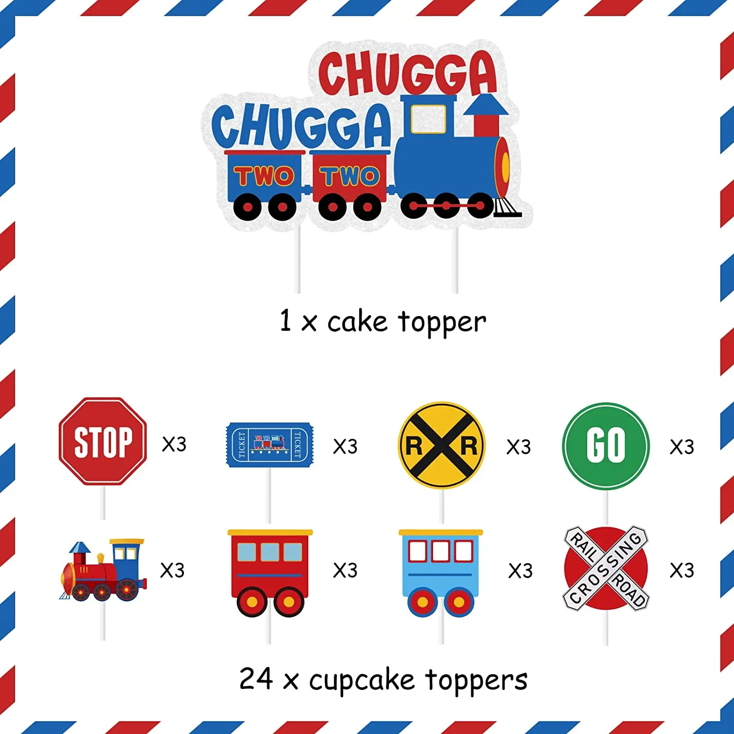 Cheereveal Train Theme 2nd Birthday Party Cake Decorations Steam Train Cupcake Cake Toppers Boy 2 Years Old Party Supplies