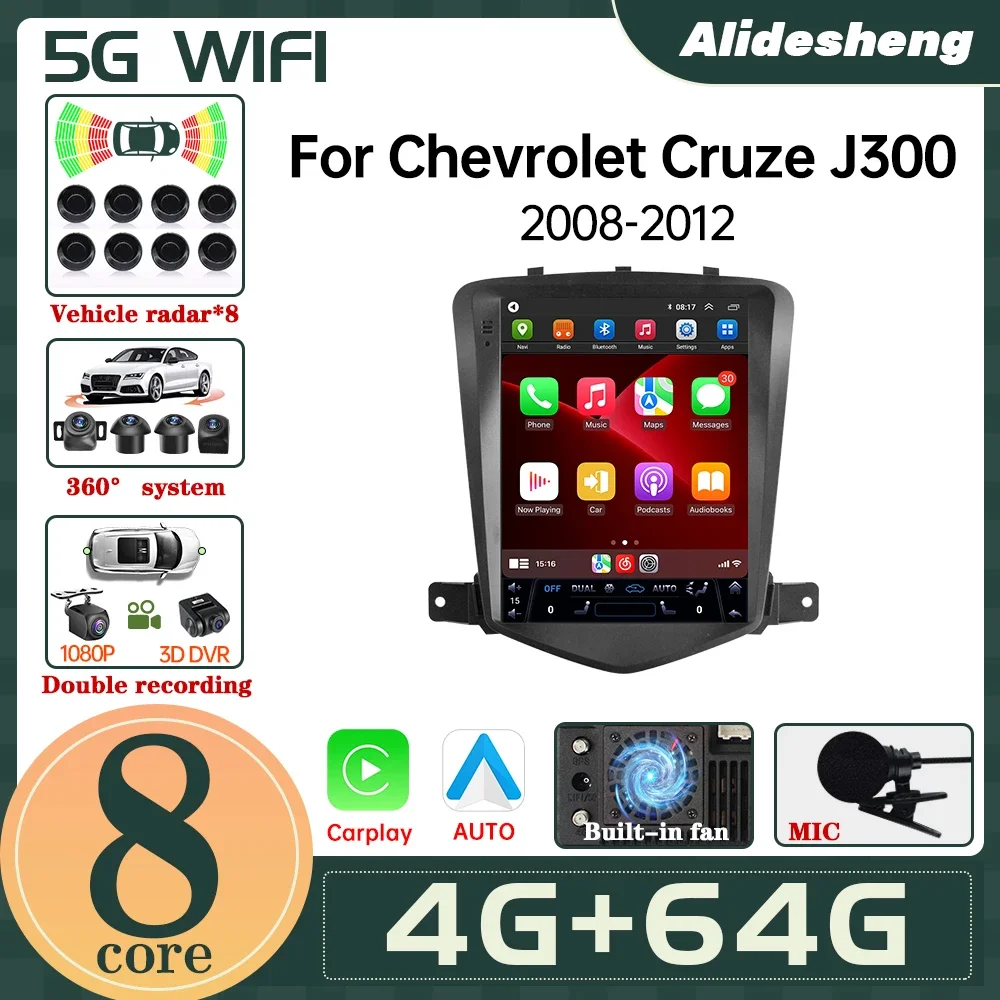 new 8 core Android 13 Carplay Car Radio For Chevrolet Cruze 2008-2012 360 panoramic front rear image reversing radar