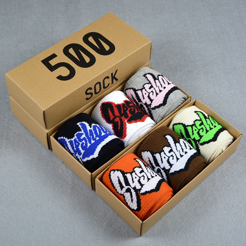 Men's Socks 3 Pair/Box Colorful Letters Street Personality Wild Funny Hip Hop Couple Fashion Basketball Sports 500 Socks