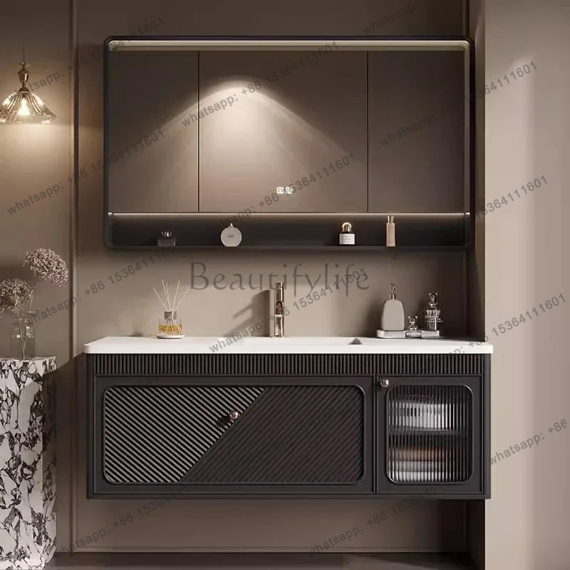 

Italian minimalist oak bathroom cabinet, bathroom slate washstand, integrated hand washbasin cabinet