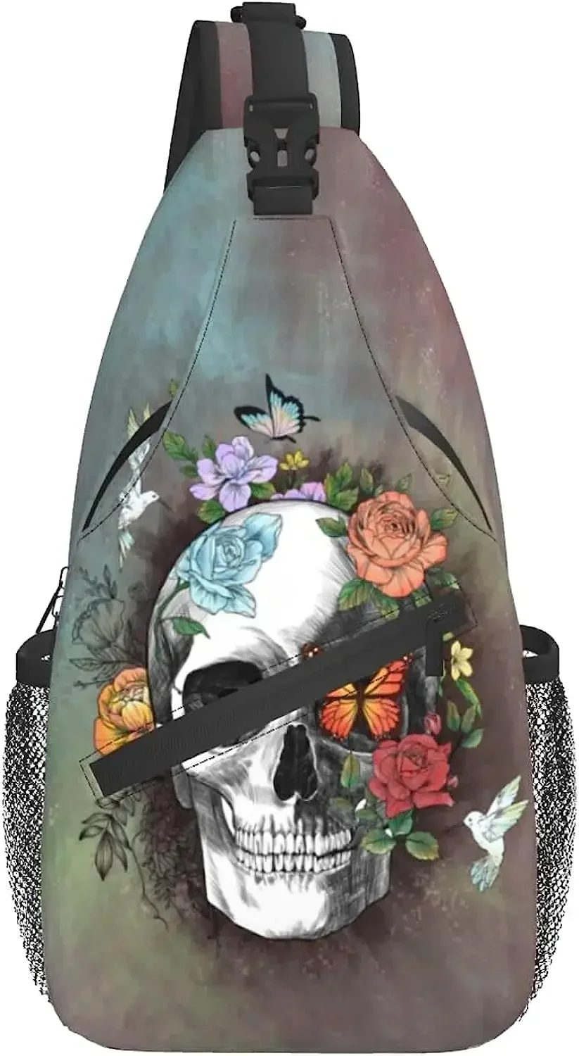 Rose Skull Features Casual Crossbody Bag for Men and Women Can Be Adjusted for Going Out To Carry Camping Travel  Play and So On