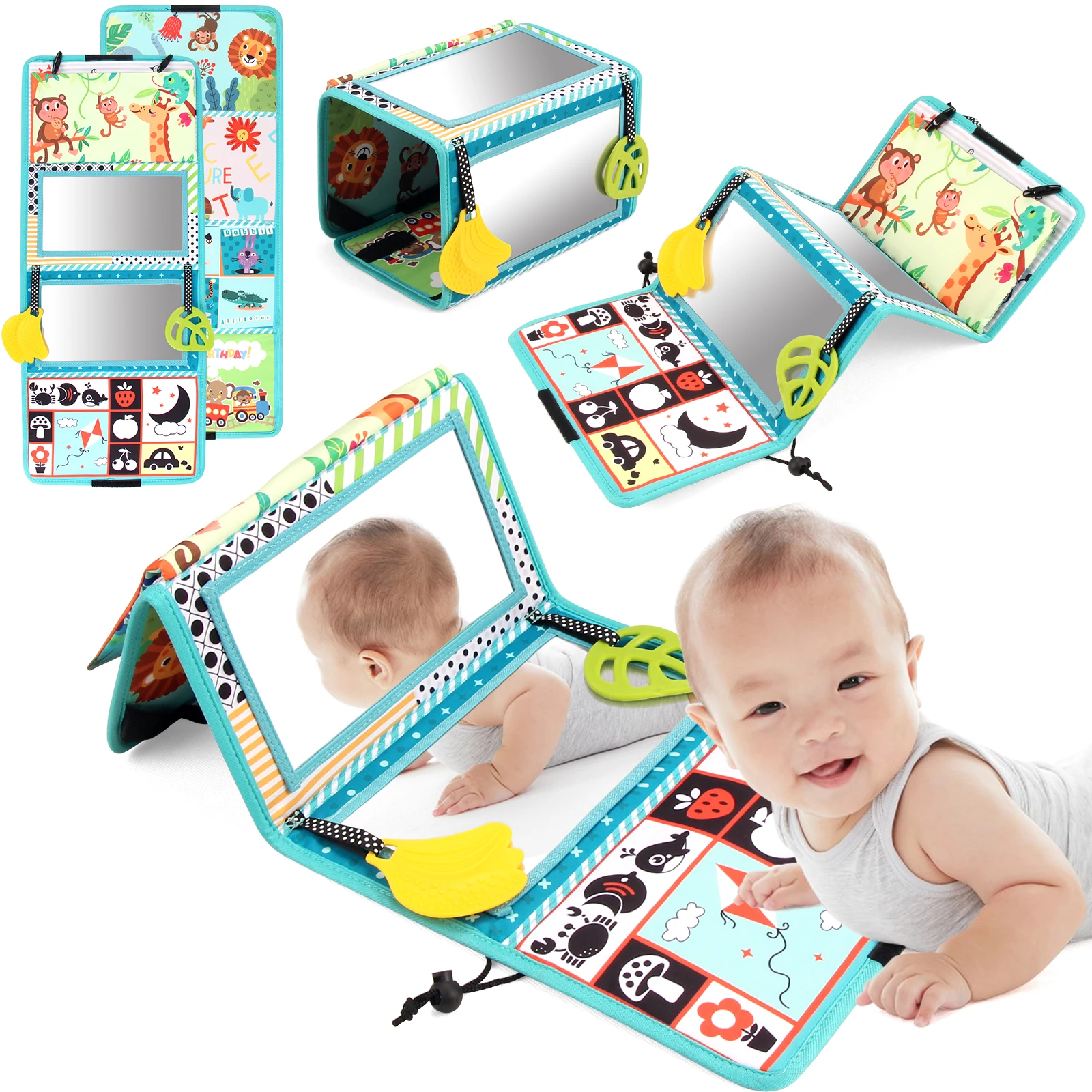 Baby Cloth Book with Distorting Mirror Soft Cartoon Parent-child Interactive Sensory Books Educational Montessori Toys for Baby