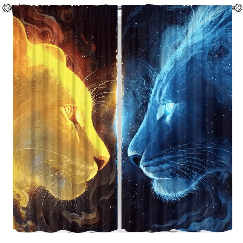 Abstract style animal lion curtains, pole-mounted installation. Suitable for living rooms, bedrooms, dining rooms and hotels.