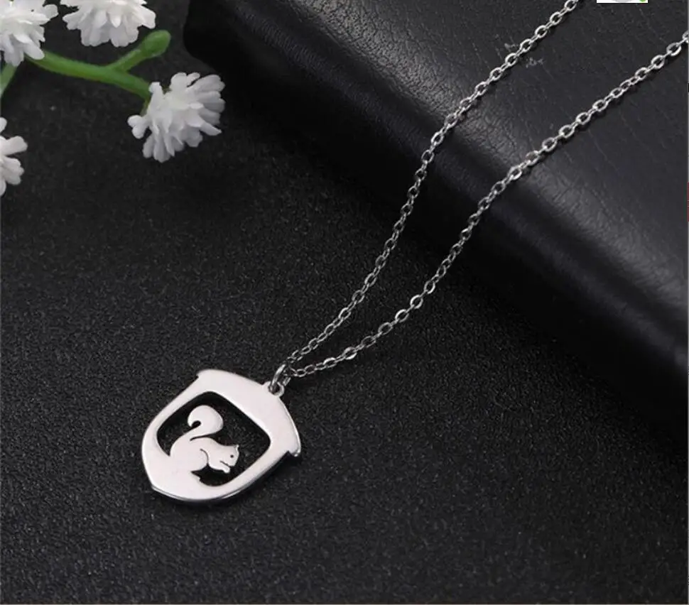 1PC Cute Squirrel and Chestnut Hollow Pendant Necklaces Women's Necklace Choker Stainless Steel Jewelry Birthday Gifts F1042
