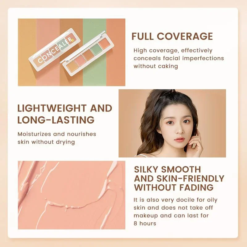 Youliyoula 5色コンシーラー ニキビ跡、シミ、クマをカバー、保湿、メイク直し、コンシーラープレート