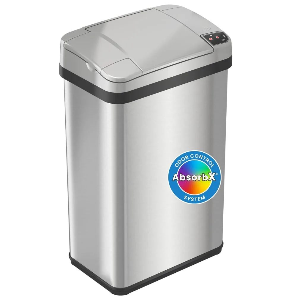 4 Gallon Sensor Trash Can with AbsorbX Odor Filter and Air Freshener,Stainless Steel 15 Liter Waste Bin for Bathroom and Bedroom