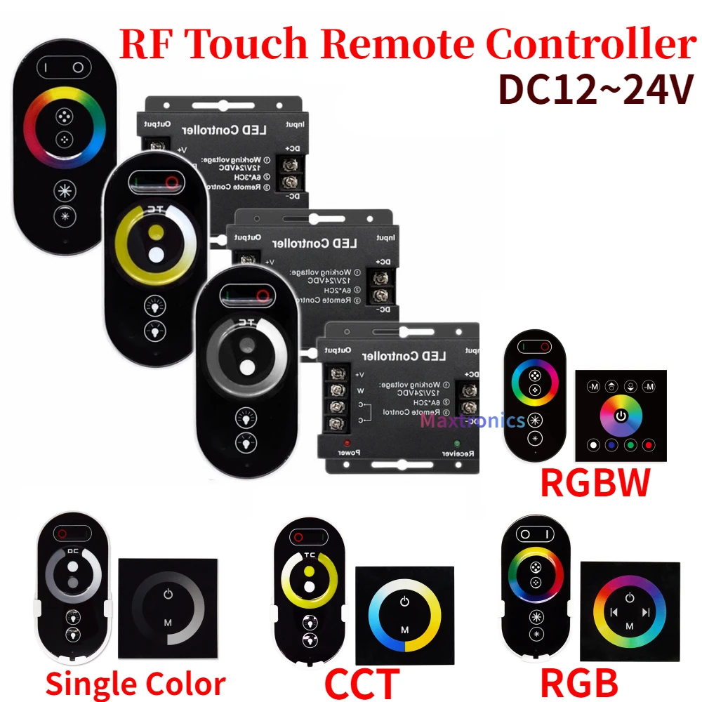 DC12~24V RF Touch Remote Controller Dimmer Wireless 18A 216W for 3528 5050 SMD COB Single Color CCT RGB RGBW LED Strip Lights