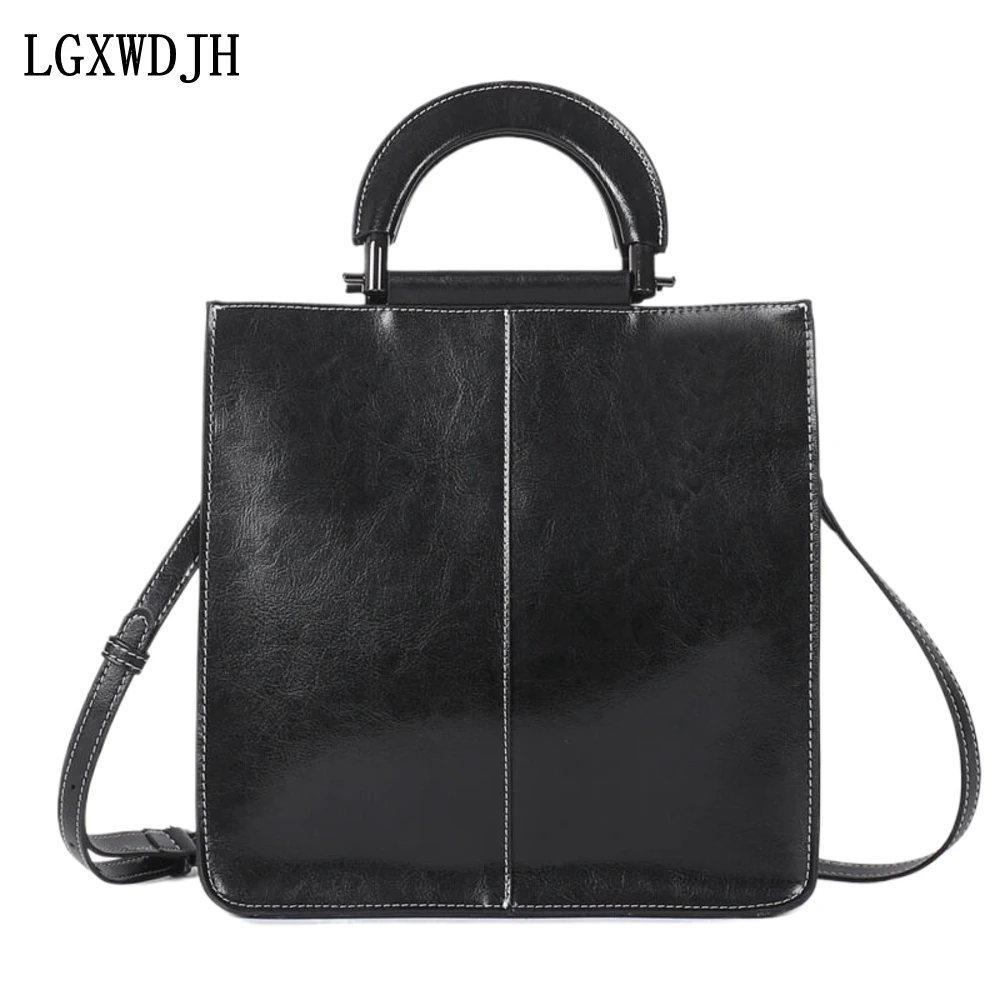 Women's genuine leather stitching shoulder bag European and American business handbag Vertical Square crossbody bags for women